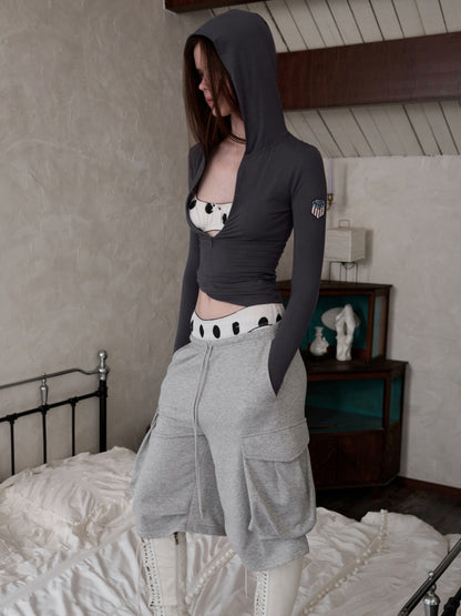 Hooded Chest Zipper Skinny Long Sleeve T-Shirt【s0000014239】