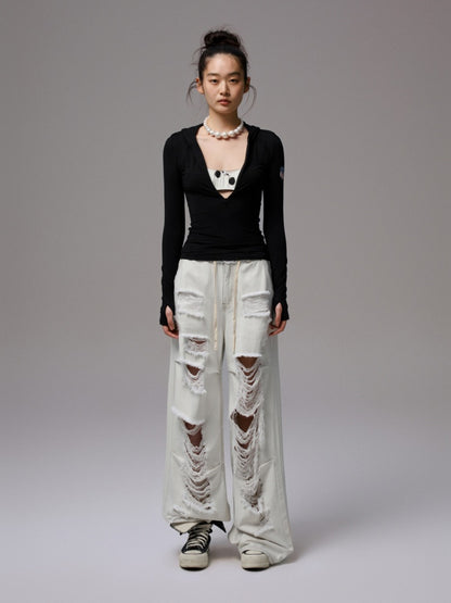 Hooded Chest Zipper Skinny Long Sleeve T-Shirt【s0000014239】