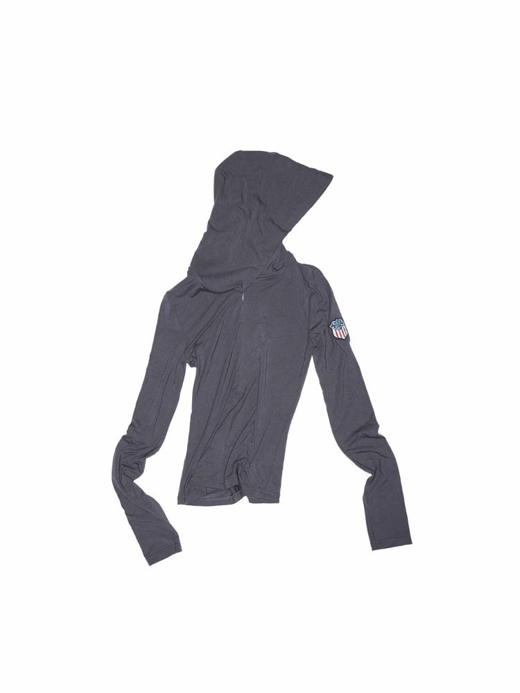 Hooded Chest Zipper Skinny Long Sleeve T-Shirt【s0000014239】