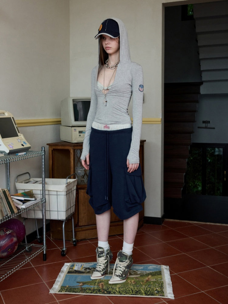 Hooded Chest Zipper Skinny Long Sleeve T-Shirt【s0000014239】