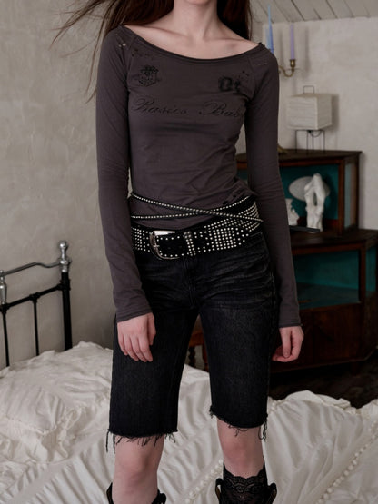 American Washed Raw Edge Mid Multi-Layered Distressed Embroidered Straight-Leg Denim Pants【s0000014240】