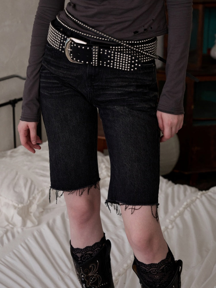 American Washed Raw Edge Mid Multi-Layered Distressed Embroidered Straight-Leg Denim Pants【s0000014240】
