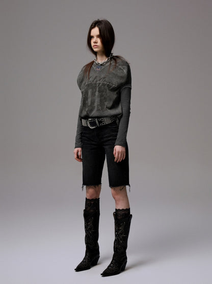 American Washed Raw Edge Mid Multi-Layered Distressed Embroidered Straight-Leg Denim Pants【s0000014240】