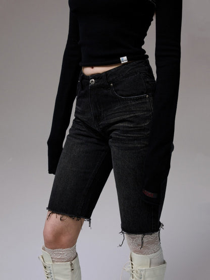 American Washed Raw Edge Mid Multi-Layered Distressed Embroidered Straight-Leg Denim Pants【s0000014240】