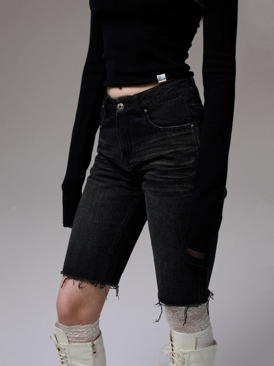 American Washed Raw Edge Mid Multi-Layered Distressed Embroidered Straight-Leg Denim Pants【s0000014240】