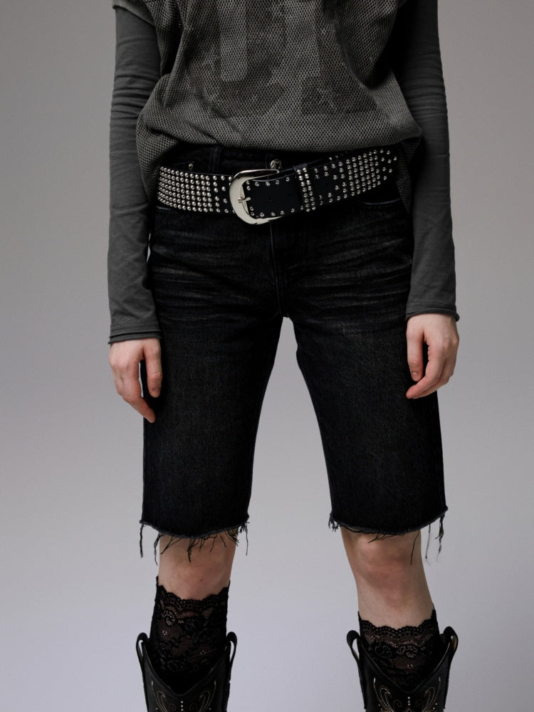 American Washed Raw Edge Mid Multi-Layered Distressed Embroidered Straight-Leg Denim Pants【s0000014240】