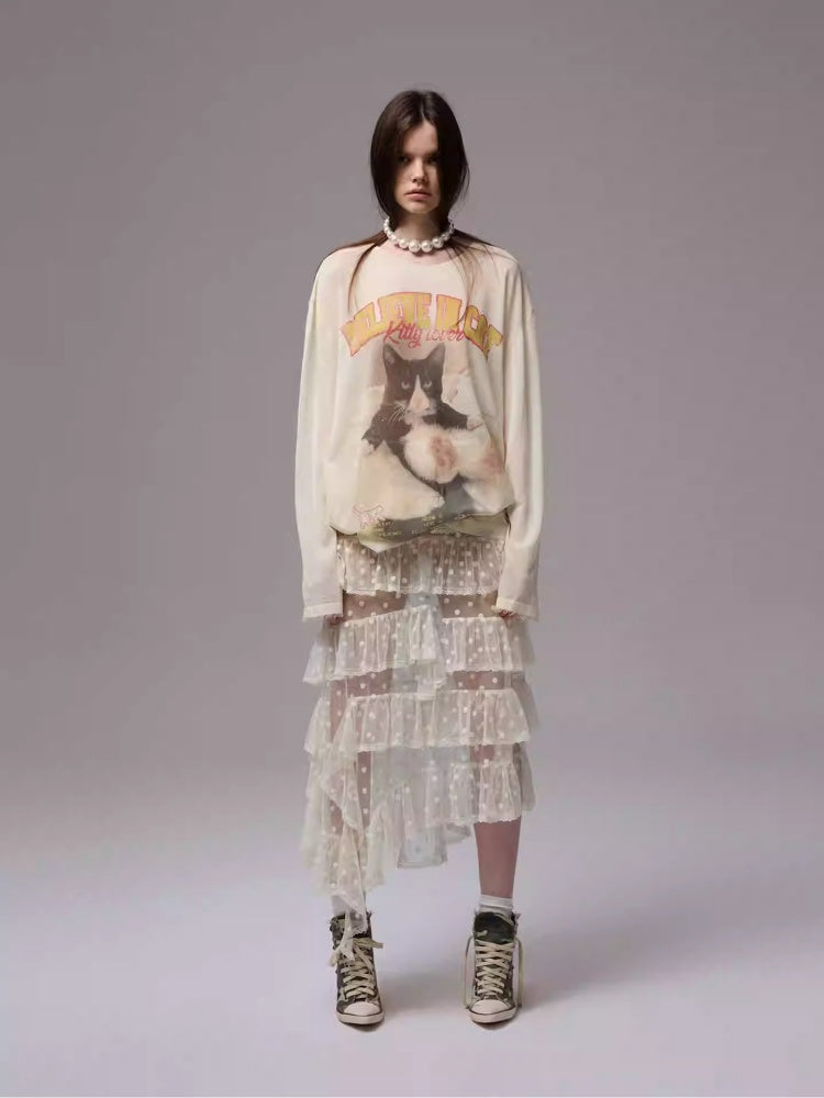 Sweet Polka Dot Lace Mesh Irregular Patchwork Puffy Cake Skirt【s0000014241】