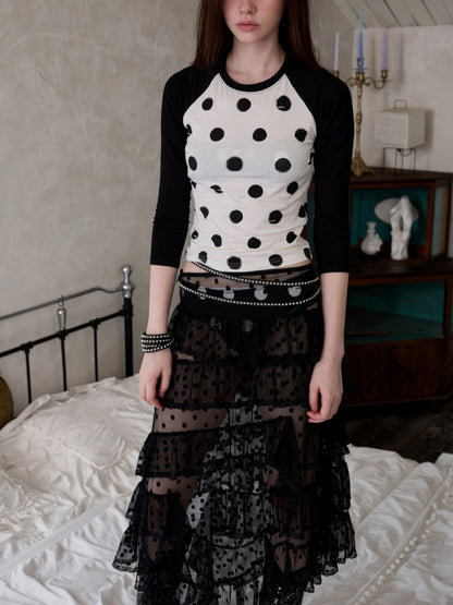 Sweet Polka Dot Lace Mesh Irregular Patchwork Puffy Cake Skirt【s0000014241】