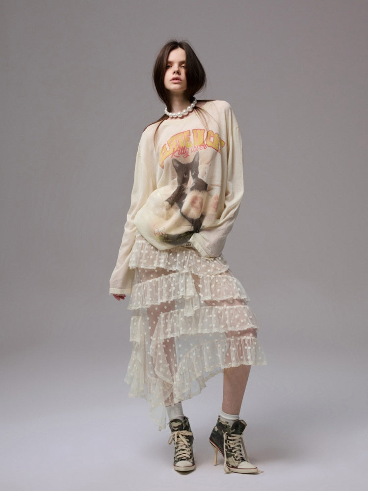 Sweet Polka Dot Lace Mesh Irregular Patchwork Puffy Cake Skirt【s0000014241】