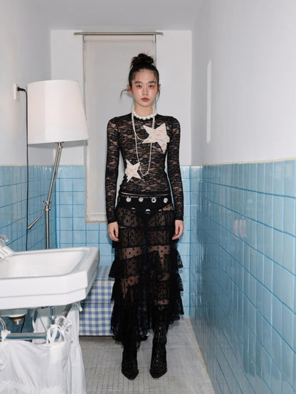 Sweet Polka Dot Lace Mesh Irregular Patchwork Puffy Cake Skirt【s0000014241】