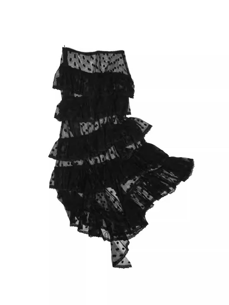 Sweet Polka Dot Lace Mesh Irregular Patchwork Puffy Cake Skirt【s0000014241】