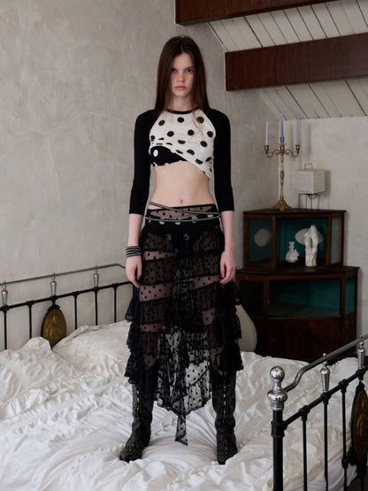Sweet Polka Dot Lace Mesh Irregular Patchwork Puffy Cake Skirt【s0000014241】
