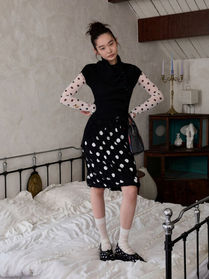 Polka Dot Cat & Dog Love Print Small Turtle Neck Skin Slim Long Sleeve Tops【s0000014245】