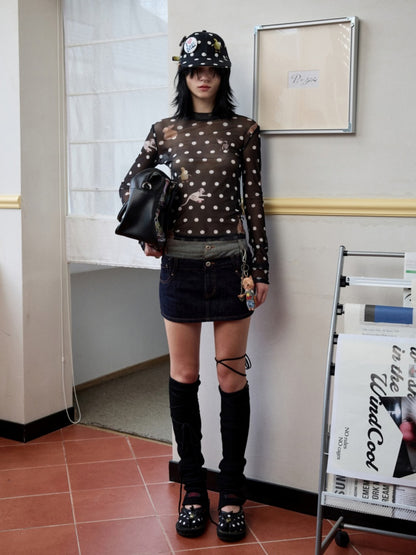 Polka Dot Cat & Dog Love Print Small Turtle Neck Skin Slim Long Sleeve Tops【s0000014245】