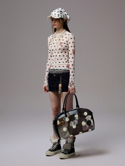 Polka Dot Cat & Dog Love Print Small Turtle Neck Skin Slim Long Sleeve Tops【s0000014245】