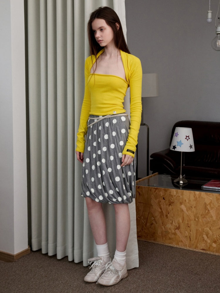 Solid Color Knitted Shoulder Cardigan Rolled Hemmed Bandeau Skirt Two-Piece Set【s0000014246】