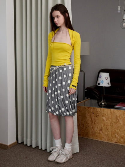 Solid Color Knitted Shoulder Cardigan Rolled Hemmed Bandeau Skirt Two-Piece Set【s0000014246】