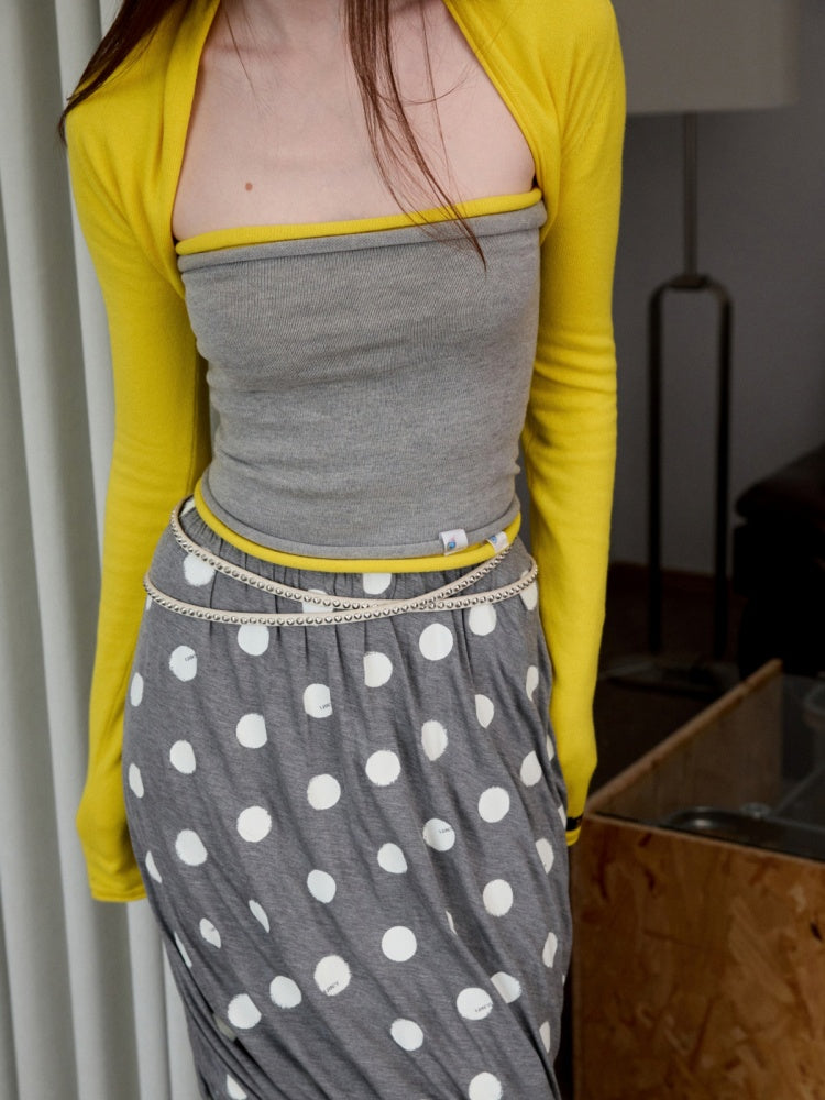 Solid Color Knitted Shoulder Cardigan Rolled Hemmed Bandeau Skirt Two-Piece Set【s0000014246】