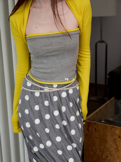 Solid Color Knitted Shoulder Cardigan Rolled Hemmed Bandeau Skirt Two-Piece Set【s0000014246】