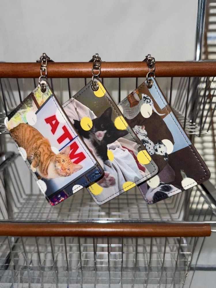 Original Retro Polka Dot Cat & Dog Love Print Pendant Card Case Dual Card Slot ID Storage Bag【s0000014247】