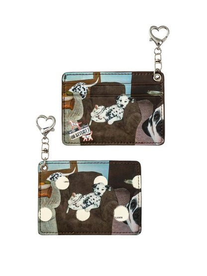 Original Retro Polka Dot Cat & Dog Love Print Pendant Card Case Dual Card Slot ID Storage Bag【s0000014247】