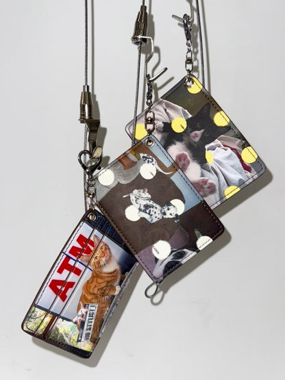 Original Retro Polka Dot Cat & Dog Love Print Pendant Card Case Dual Card Slot ID Storage Bag【s0000014247】