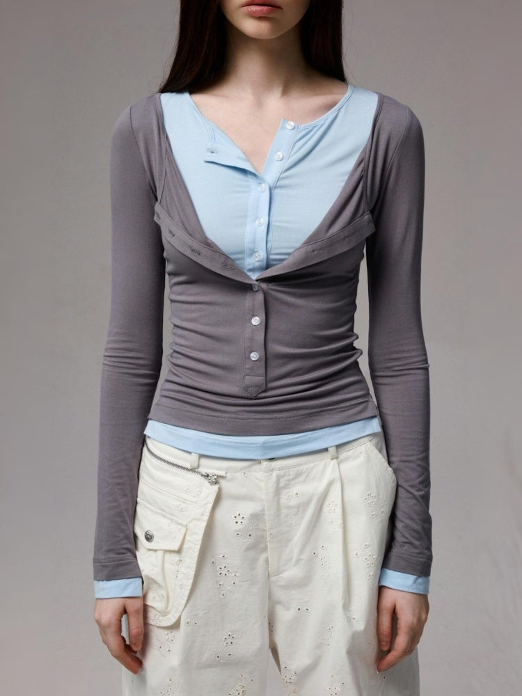 Henry Wears Two Contrasting Slightly Stretched Slimming Base Layers Long-Sleeved T-Shirts【s0000014248】