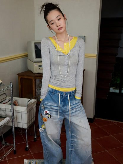 Henry Wears Two Contrasting Slightly Stretched Slimming Base Layers Long-Sleeved T-Shirts【s0000014248】