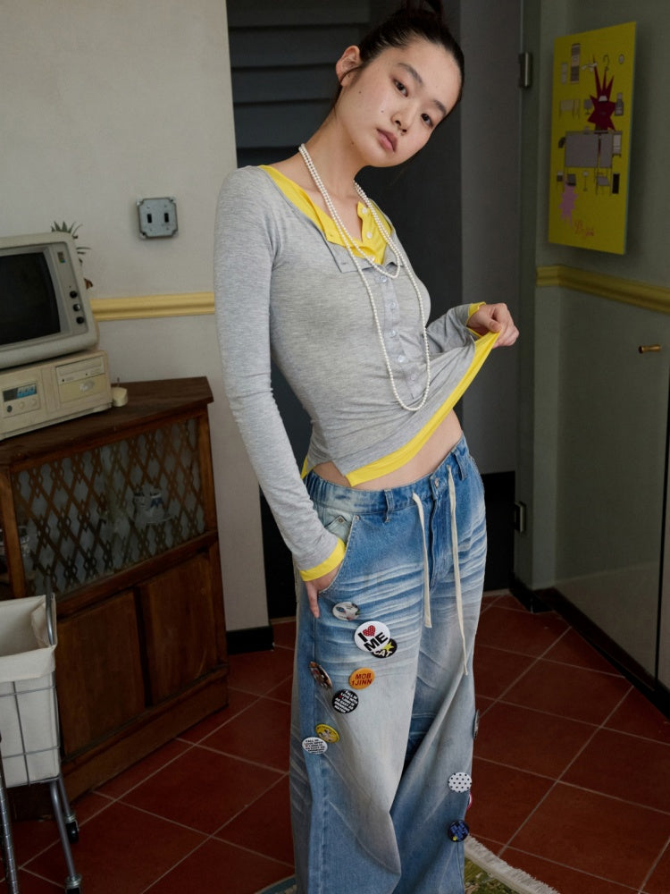 Henry Wears Two Contrasting Slightly Stretched Slimming Base Layers Long-Sleeved T-Shirts【s0000014248】