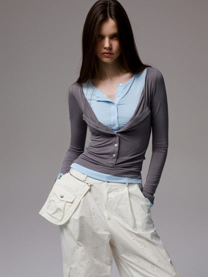 Henry Wears Two Contrasting Slightly Stretched Slimming Base Layers Long-Sleeved T-Shirts【s0000014248】