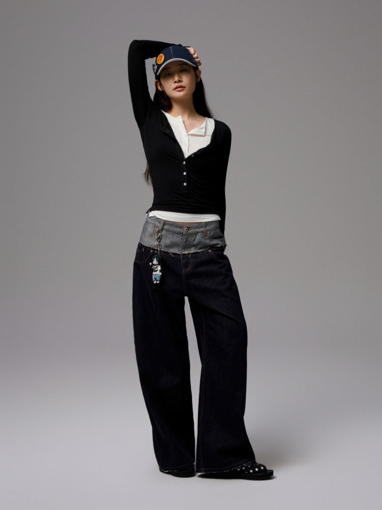 Henry Wears Two Contrasting Slightly Stretched Slimming Base Layers Long-Sleeved T-Shirts【s0000014248】