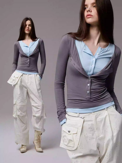 Henry Wears Two Contrasting Slightly Stretched Slimming Base Layers Long-Sleeved T-Shirts【s0000014248】