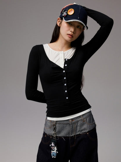 Henry Wears Two Contrasting Slightly Stretched Slimming Base Layers Long-Sleeved T-Shirts【s0000014248】