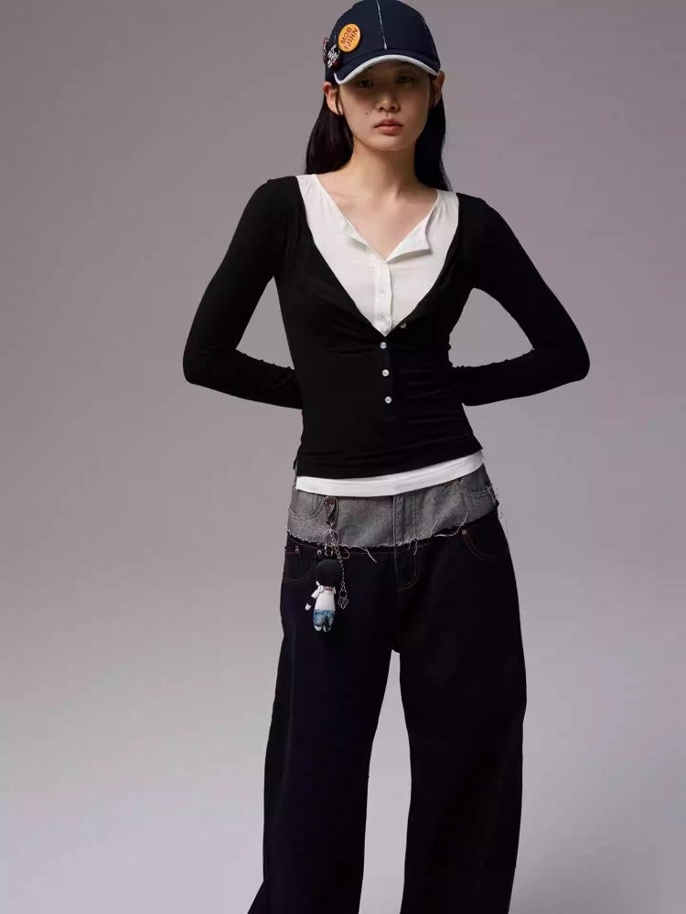 Henry Wears Two Contrasting Slightly Stretched Slimming Base Layers Long-Sleeved T-Shirts【s0000014248】