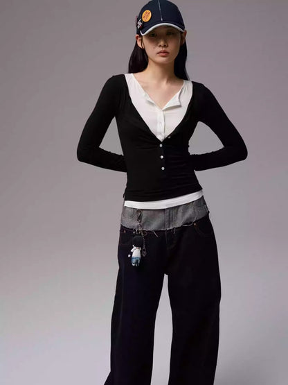 Henry Wears Two Contrasting Slightly Stretched Slimming Base Layers Long-Sleeved T-Shirts【s0000014248】