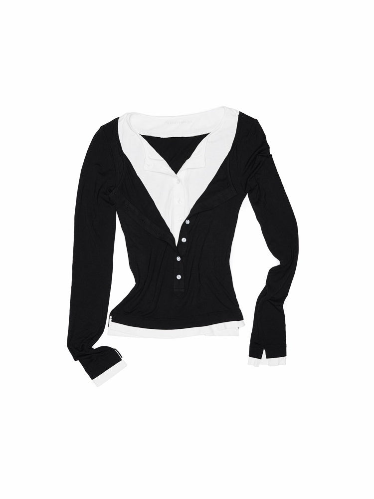 Henry Wears Two Contrasting Slightly Stretched Slimming Base Layers Long-Sleeved T-Shirts【s0000014248】