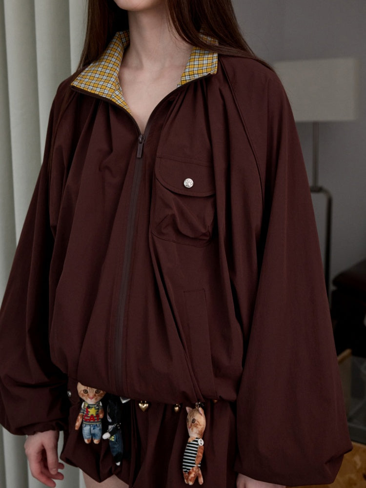 Vintage Patchwork Plaid Jacket Double Waist Bud Workwear Skirt Set【s0000014249】