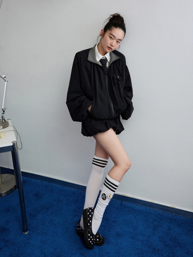 Vintage Patchwork Plaid Jacket Double Waist Bud Workwear Skirt Set【s0000014249】
