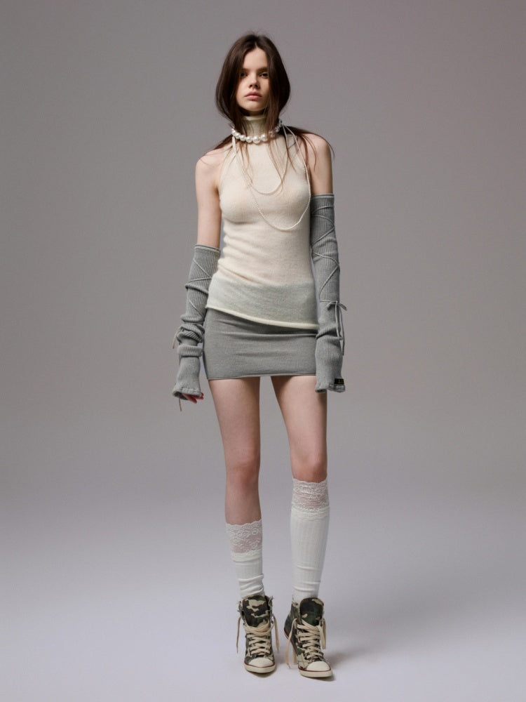 Solid Color Mohair Turtle Neck Sleeveless Knitted Vest【s0000014251】