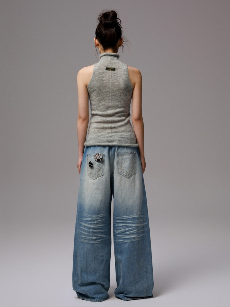 Solid Color Mohair Turtle Neck Sleeveless Knitted Vest【s0000014251】
