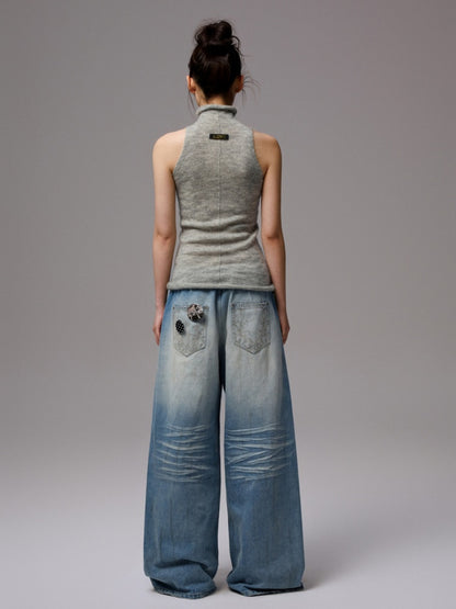 Solid Color Mohair Turtle Neck Sleeveless Knitted Vest【s0000014251】