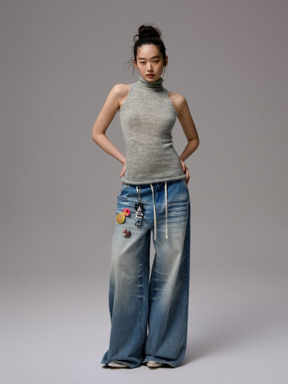 Solid Color Mohair Turtle Neck Sleeveless Knitted Vest【s0000014251】