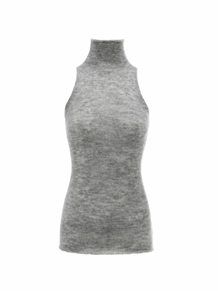 Solid Color Mohair Turtle Neck Sleeveless Knitted Vest【s0000014251】