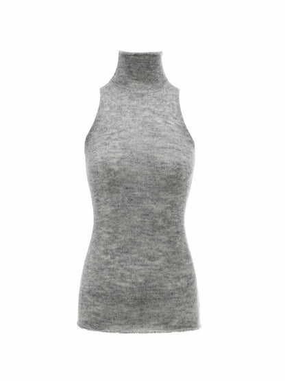 Solid Color Mohair Turtle Neck Sleeveless Knitted Vest【s0000014251】
