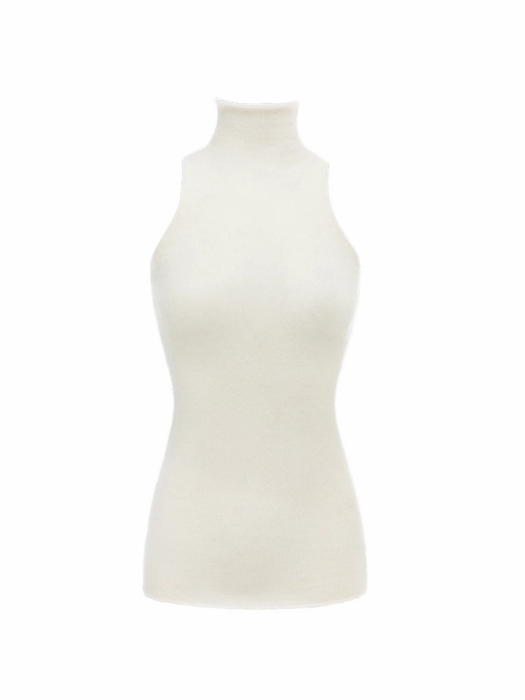 Solid Color Mohair Turtle Neck Sleeveless Knitted Vest【s0000014251】