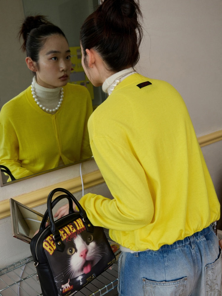 Henry Collar Bud Long Sleeve Wool Knitted Cardigan【s0000014252】