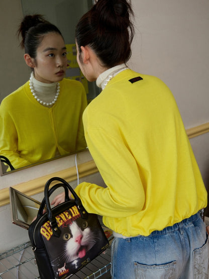 Henry Collar Bud Long Sleeve Wool Knitted Cardigan【s0000014252】
