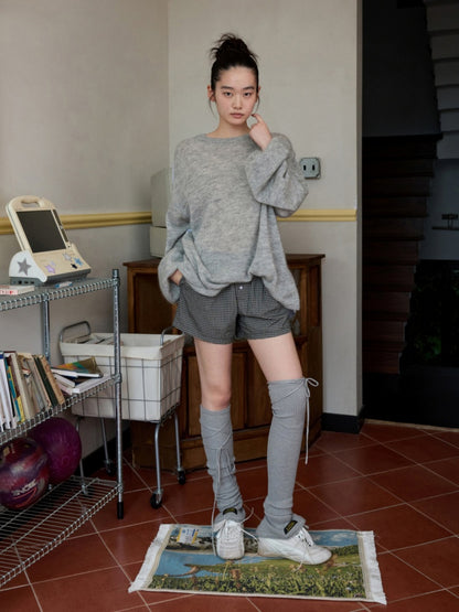 Lazy Mohair Striped Patchwork Dropped Shoulder Long Sleeve Knit Shirt 【s0000014253】