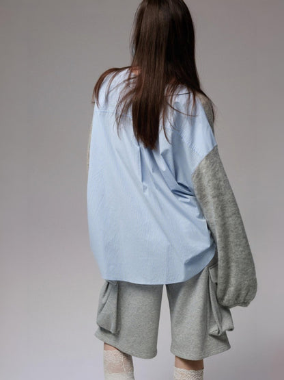 Lazy Mohair Striped Patchwork Dropped Shoulder Long Sleeve Knit Shirt 【s0000014253】
