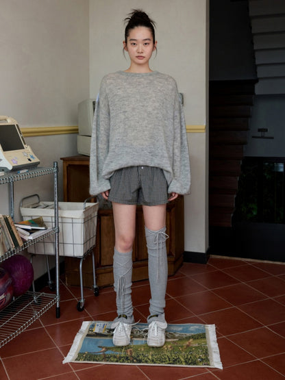 Lazy Mohair Striped Patchwork Dropped Shoulder Long Sleeve Knit Shirt 【s0000014253】